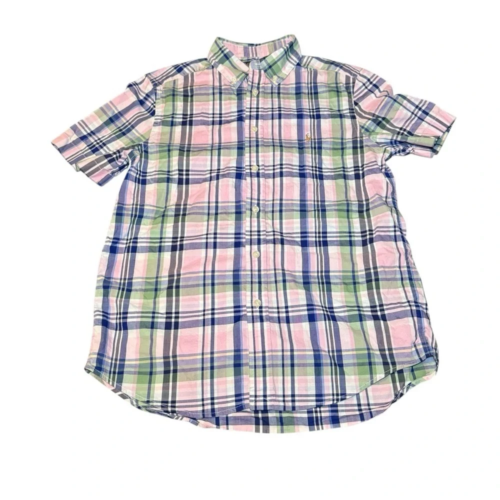 Polo Ralph Lauren Boys Short Sleeve Button Up Plaid Shirt Large 14-16